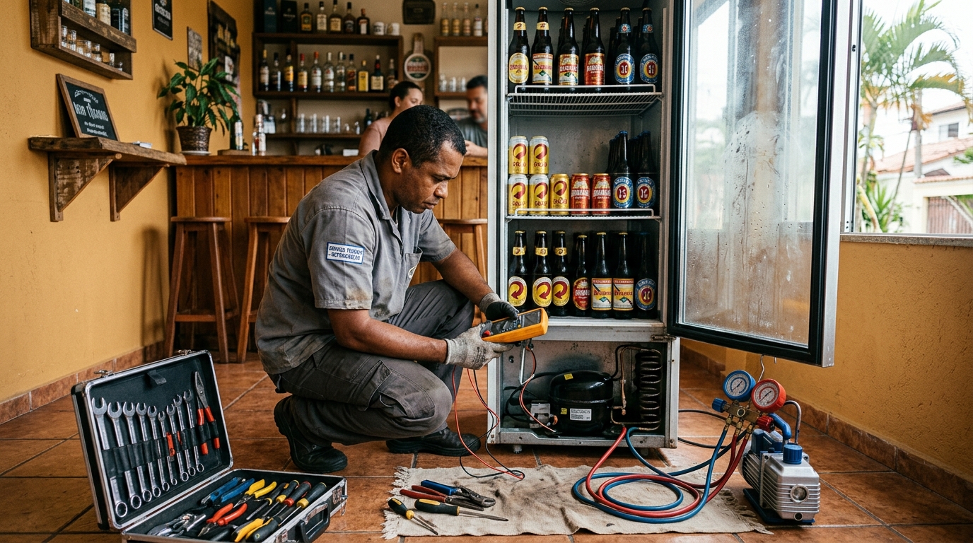 Substituição de termostato de cervejeira em serviço técnico em Goiânia‑GO